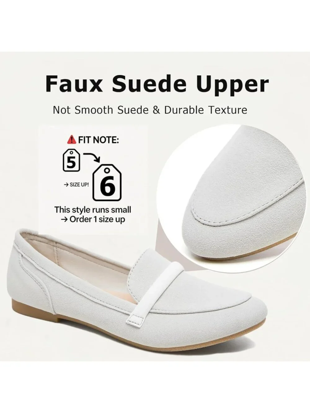 Women's White Faux Leather Slip on Shoes Runs Small Ballet Flats Comfortable
